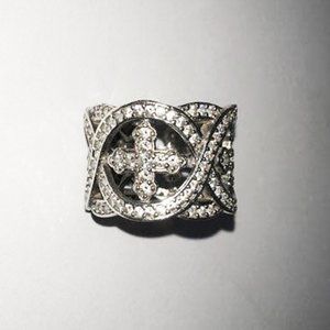 GENUINE & UNIQUE CZ CROSS MOTIF STERLING SILVER ESTATE/VINTAGE STYLE BAND RING 7